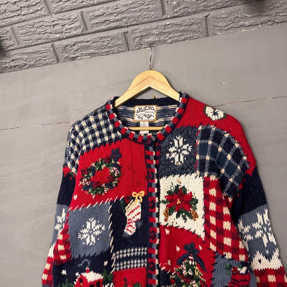 Heirloom Collectibles Men's Christmas Patchwork Cardigan Sweater‎ L Festive